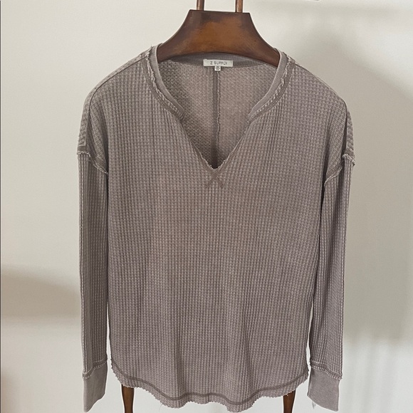 Z Supply Waffle Knit Henley Thermal Sweatshirt Top - Picture 5 of 9